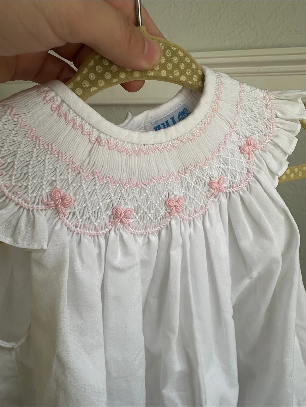 Luli & Me White Dress with Pink Smocked Yoke